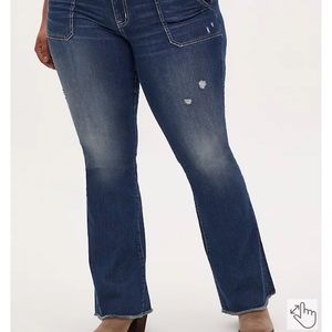 Torrid MID RISE FLARE JEAN - VINTAGE STRETCH MEDIUM WASH WITH FRAYED HEM, 24